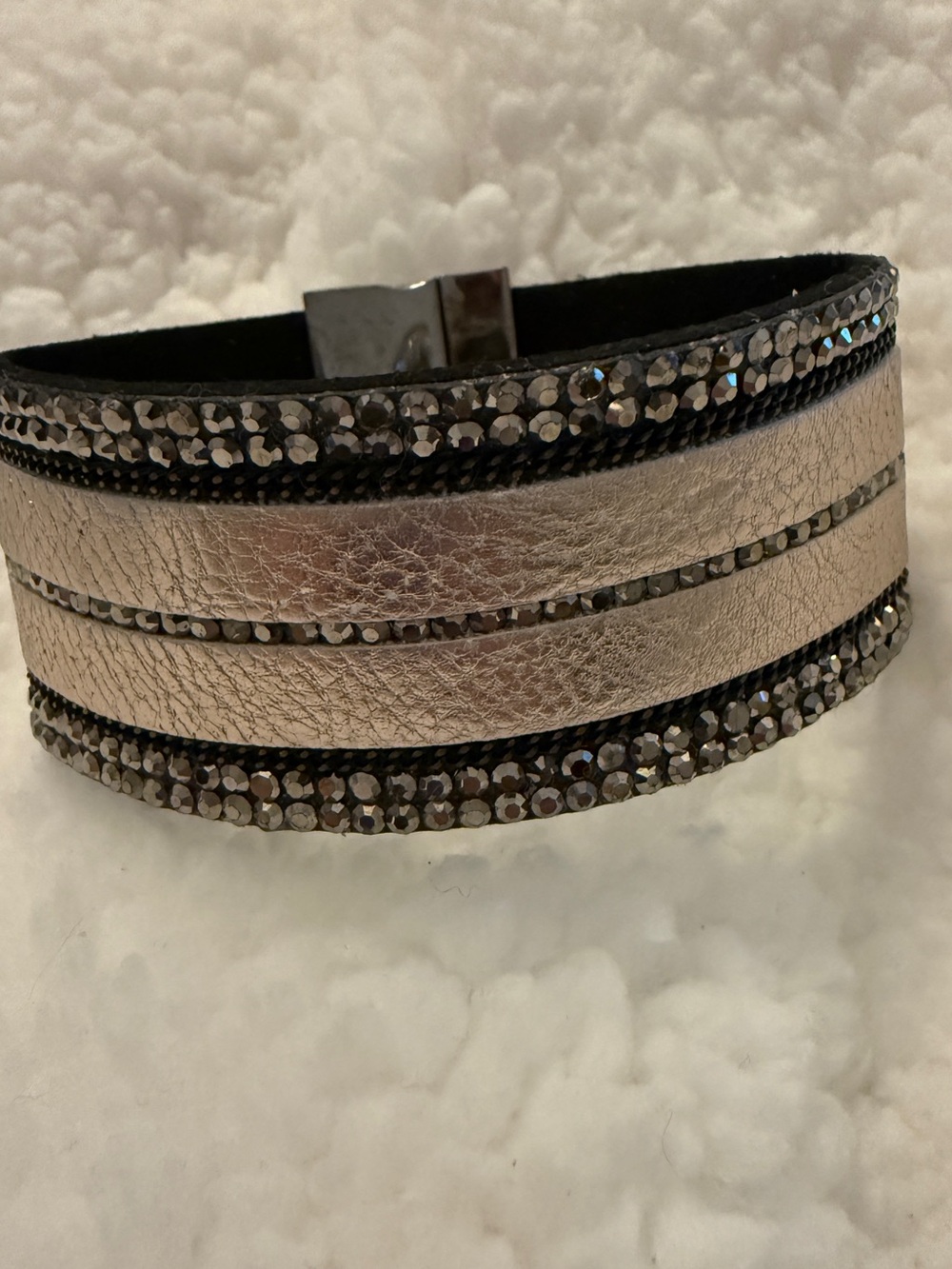Metallic Silver Crystal-Embellished Women's Cuff Bracelet